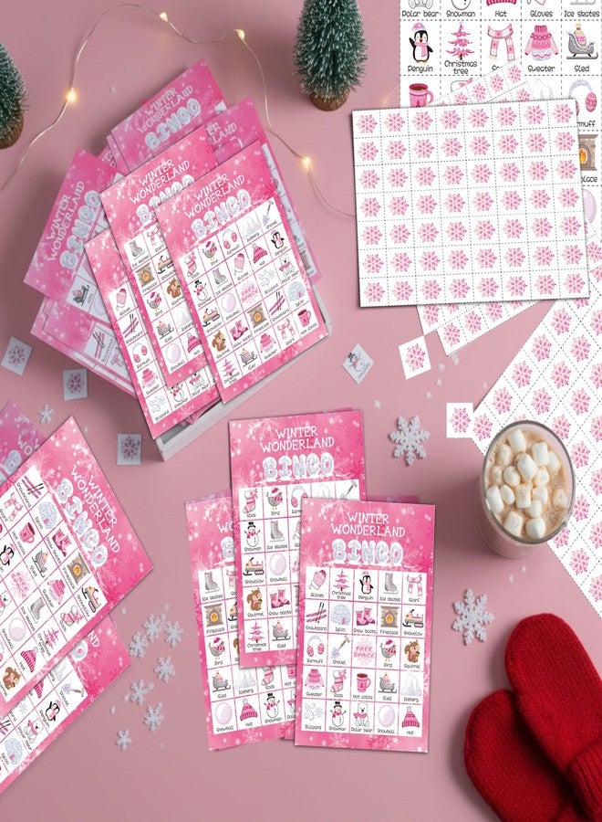Liliful 35 Pcs Winter Bingo Games Christmas Bingo for Adult Boy Girl 24 Players Winter Card Set Christmas Party Games for Teens School Family Holiday Party Favor (Pink) - Image 4